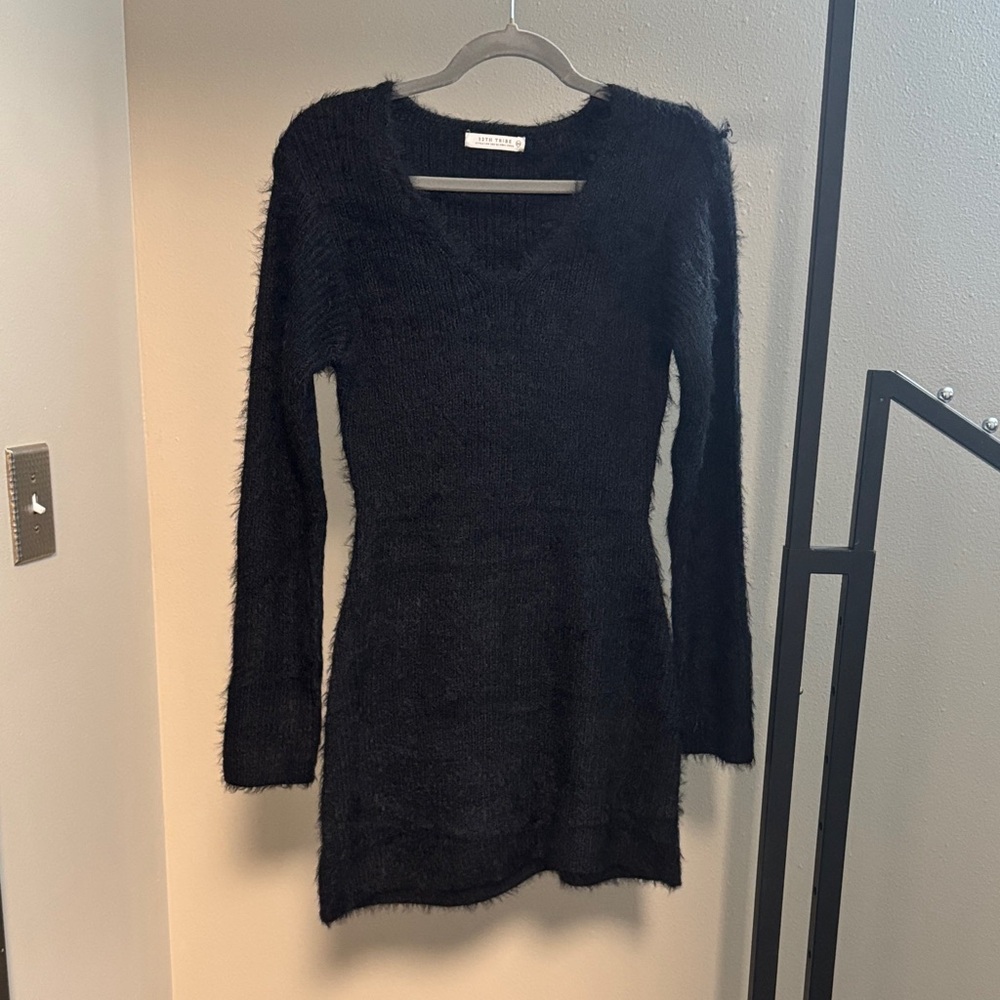12th Tribe Black Fuzzy Long Sleeve Dress